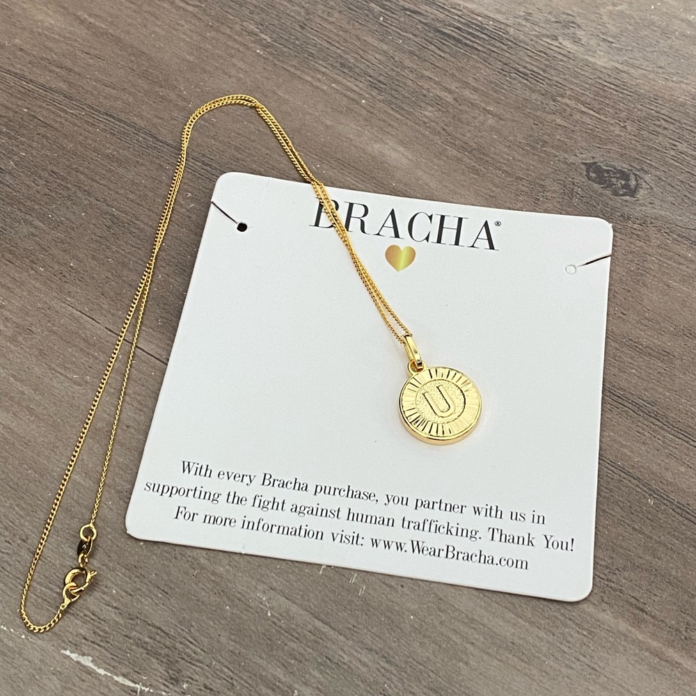 New Bracha Initial Medallion Pendant necklace Initial U